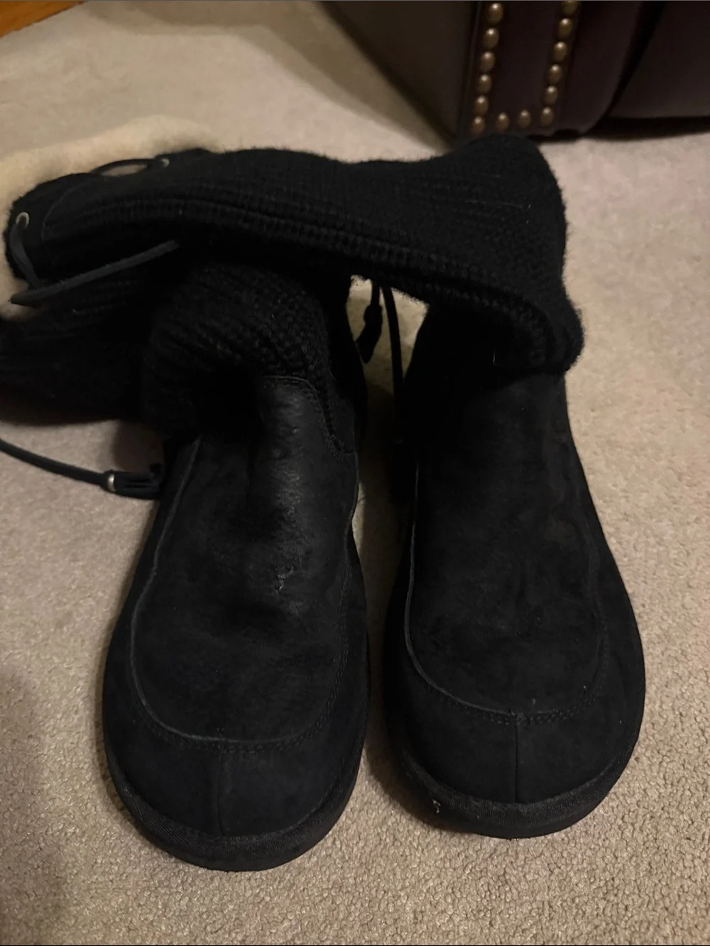 UGG Suburb Crochet Knit Leather Boots Black Size 10